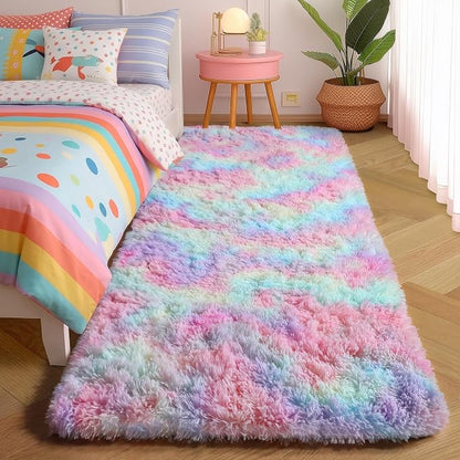 Amdrebio Rainbow Unicorn Pastel Shag Runner Area Rug 2x6 by Amdrebio