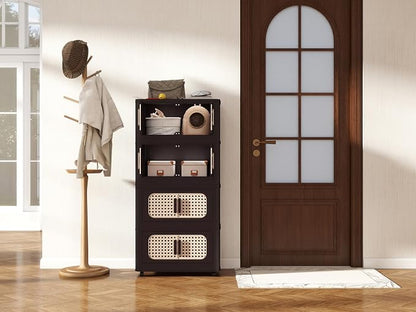 Folding Storage Cabinet with Wheels, 5-Tier Narrow Retro Brown Storage Tower by Unknown