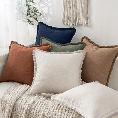 MIULEE Linen Fringe Decorative Euro Throw Pillow Covers Dark Navy 24x24 | Set - Image 5