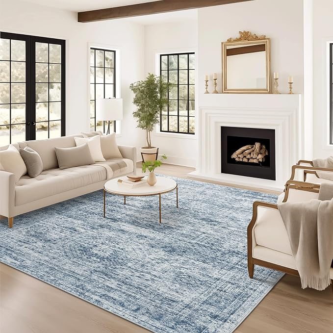 Soalmost 9x12 Area Rugs for Living Room Washable Rug Non-Slip Blue | Large - Image 8