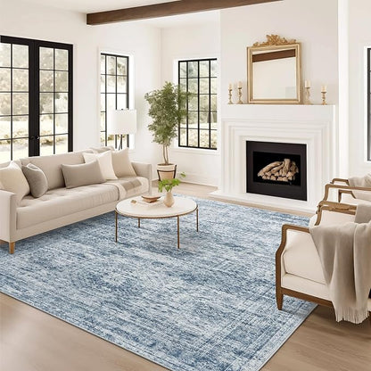 Soalmost 9x12 Area Rugs for Living Room Washable Rug Non-Slip Blue | Large - Image 8