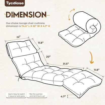 Outdoor Chaise Lounge Chair Cushion Waterproof 74.4 x 22 x 4.7 Inches Memory - Image 2