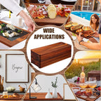 10 Pack Solid Wood Serving Trays 16.7 x 6.4 Inch Acacia Wooden Server Platter Rectangular Charcuterie Boards with Grooved Handle for Home Room Coffee Cheese Appetizer Table Farmhouse Serving Decor