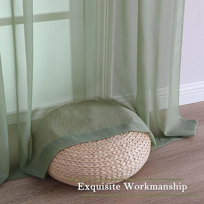 Sage Green Sheer Curtains 108 Inches Long 2 Panels, Extra Wide Airy Voile Sheer - Image 8