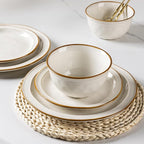 AmorArc Ceramic Dinnerware Sets,Stoneware Handmade Reactive Glaze Plates and Bowls Sets,Chip and Crack Resistant | Dishwasher & Microwave Safe,Dishes Set Service for 4 (12pc)