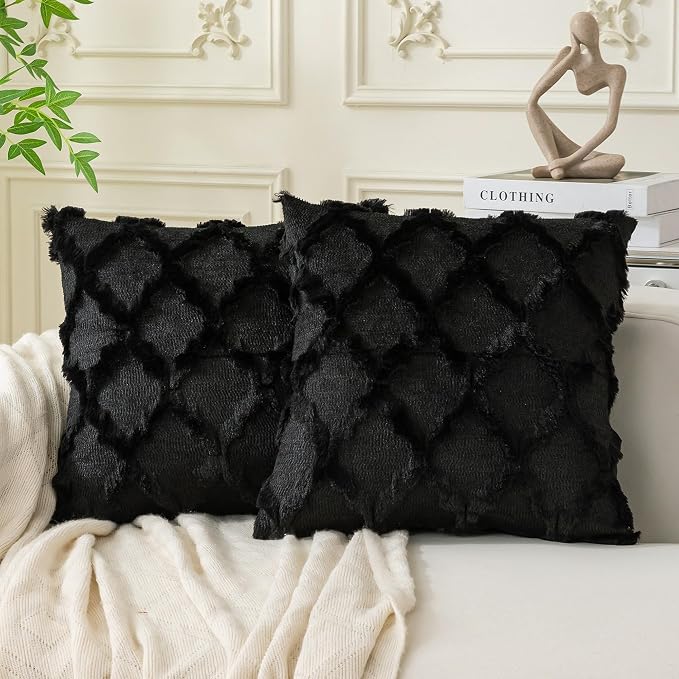 Set of 2 Soft Moroccan Throw Pillow Covers 18x18 Inch Plush Boho Decorative by Cozoomy