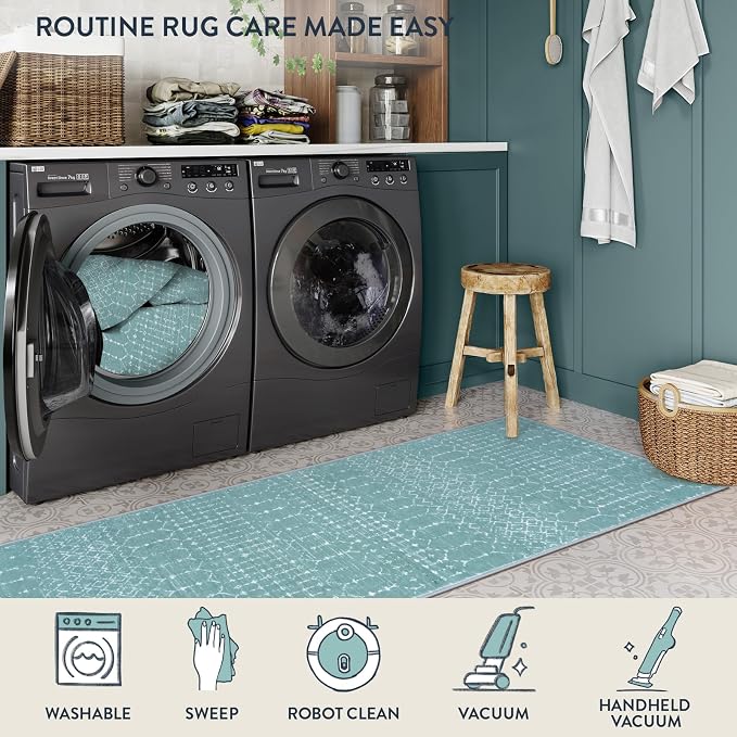 Lahome Moroccan Washable Runner Rug 2x8 Green Non-Slip Rug Runner - Image 3