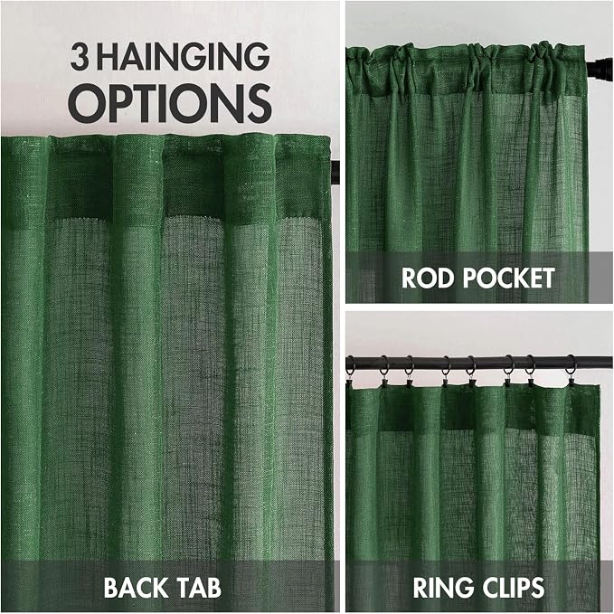 MIULEE Emerald Green Linen Curtains 52x108 Inch - Image 3