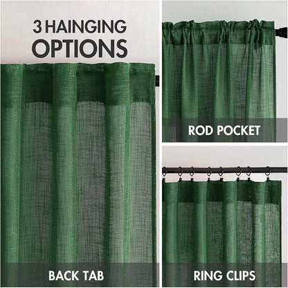 MIULEE Emerald Green Linen Curtains 52x108 Inch - Image 3