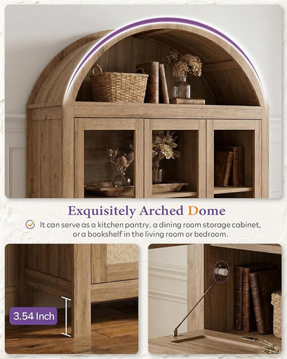 TYBOATLE 75'' Arched Cabinet Classic Farmhouse Design w/Three Glass Doors - Image 3