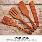 Wooden Spatula for Cooking, Teak Spatulas for Kitchen Use - Wooden Cooking Utensils Set of 4 including Paddle, Turner, Slotted Spurtle and Wood Scraper. Nonstick cookware.