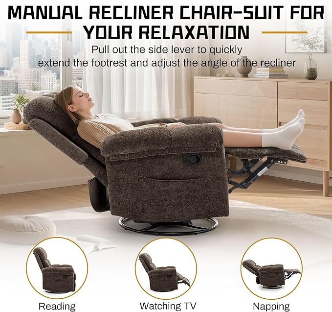 Korser Recliner Chair, Swivel Rocker Recliner Chair - Image 4