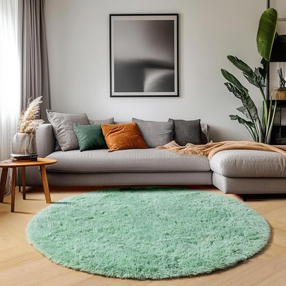 Sage Green Round Rug 4ft, Fluffy Circle Area Rugs - Image 8