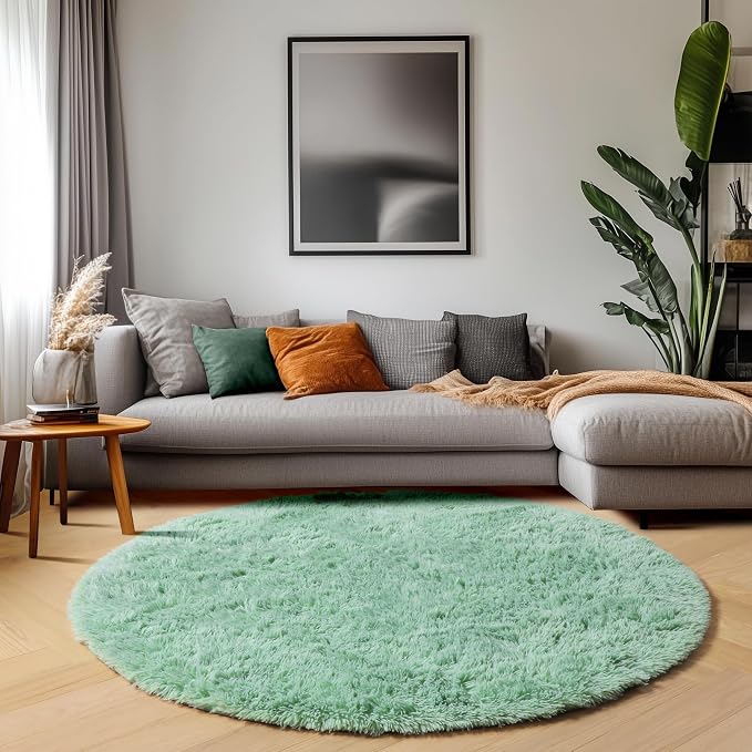 Sage Green Round Area Rugs 6ft, Fluffy Soft Bedroom Circle Rug - Image 8