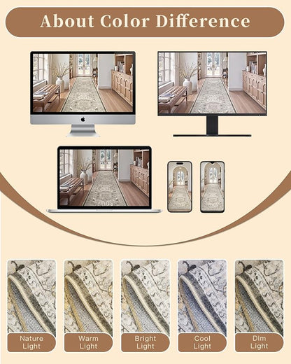 Madane Hallway Runner Rug 2x8 Washable Kitchen Rugs Non-Slip, Ivory/Brown | - Image 10