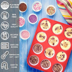 Anaeat Silicone Muffin Pan Set - Regular 12 Cups & Mini 24 Cups Cupcake Baking Molds with Flexible & Non-Sticky, Just Pop Out for Making Muffin Cakes, Cupcake, Chocolate,Tart and Desserts (2 Pack)