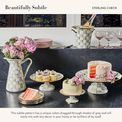 MACKENZIE-CHILDS Enamel Salad and Dessert Plate, Small Plate for a Dessert or Appetizer Dish, 8 Inches, Gray-and-White Sterling Check