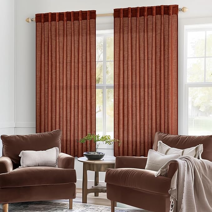 MIULEE Burnt Orange Fall Linen Curtains 42x63 Inch 2 Panels - Image 2