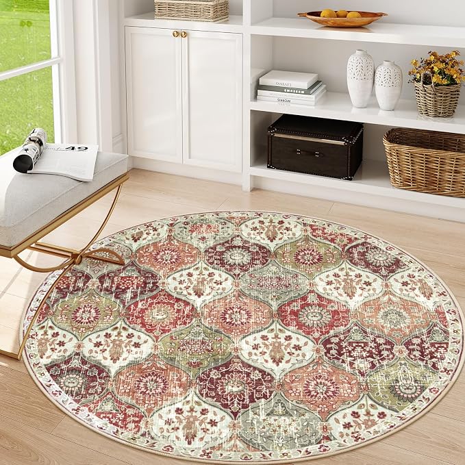 Lahome Moroccan Washable Round Rugs, Non-Slip Soft Round Rug 4ft Ultra-Thin | by Lahome