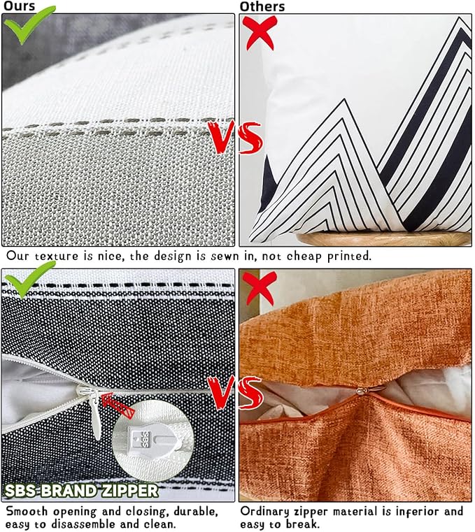 AmHoo Pack of 2 Farmhouse Stripe Check Throw Pillow Covers Set Case Cotton - Image 4