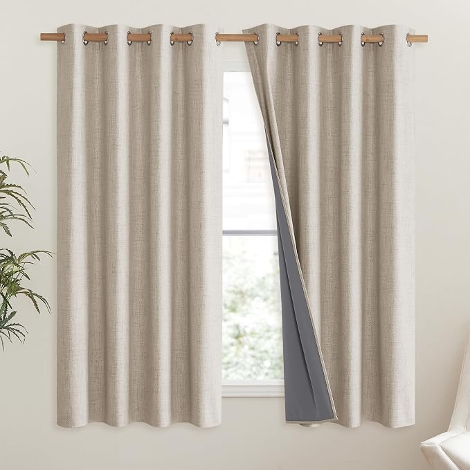 NICETOWN Oatmeal Vintage Open Linen Weave Flax Thermal Curtains, 100% Blackout - Image 2