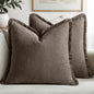 MIULEE Linen Fringe Decorative Fall Euro Throw Pillow Covers Coffee 22x22 | Set by MIULEE