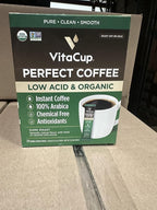 VitaCup Perfect Low Acid Instant Coffee Packets, Dark Roast Coffee, USDA Organic & Fair Trade, Third Party Tested for Mycotoxins & Pesticides, Single Origin, Clean & Pure, 24 ct