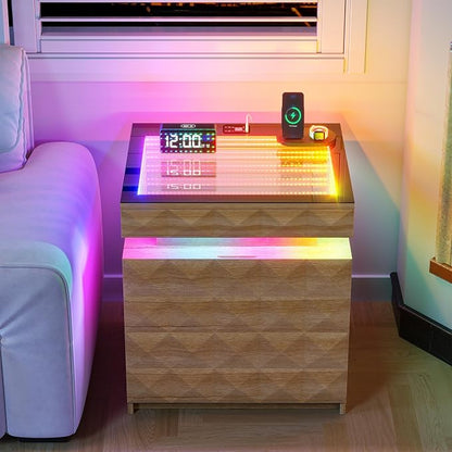 HWB Nightstand with RGB Lights, 3 Drawers Night Stand with Hidden Storage by HWBEnjoywarmhome