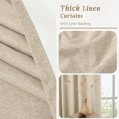 84 Inch 100% Blackout Linen Curtains 2 Panels - Image 8