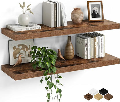 Fun Memories Floating Shelves for Wall, 30 Inch Set of 2 Rustic Wood Wall by FunMemories