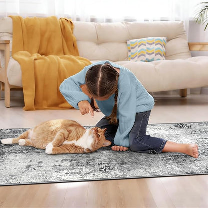 2x12 Grey Rug Runners for Hallways Kitchen Runner Rug Non Slip Washable Black - Image 5
