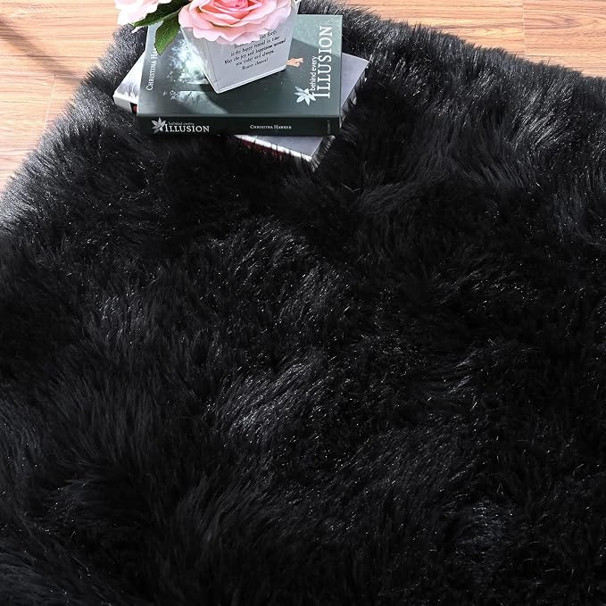 ORINOVA Black Faux Sheepskin Washable Fluffy Fur Rugs - Image 6