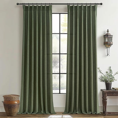 PleatedDrapes Dark Olive Green Pleat Memory Shape Linen Curtains 84 Inch Length by PleatedDrapes