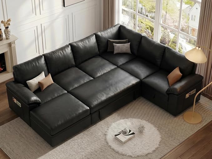 108 Inch Faux Leather Modular Sectional Sofa by Unknown