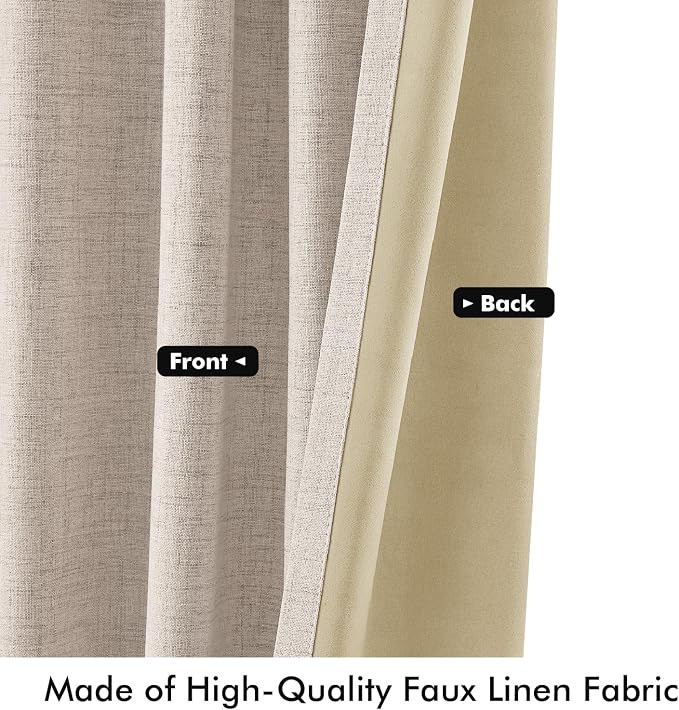 MIULEE 100% Blackout Linen Curtains 42 x 84 Inch Natural 2 Panels | Thermal - Image 6