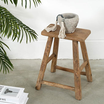 Artissance Vintage Wooden Stool, Solid Natural Wood 12–20" W x 6–9" D x 18–22" H - Image 9