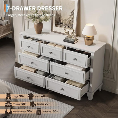 IDEALHOUSE 7 Drawer Dresser, Large Wooden Storage Chest of Drawers - Image 6