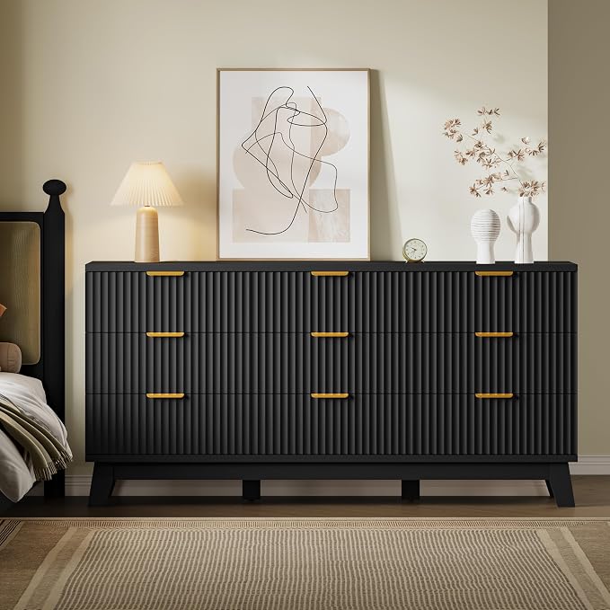 BORNOON Fluted 9 Drawer Dresser, 57.1" Wide Modern Boho Chest of Drawers - Image 4