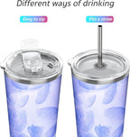 THILY Stainless Steel Vacuum Insulated Tumbler Travel Mug 26 oz Coffee Cup with 2 Lids and Straws, Splash Proof, Keep Ice Drinks Cold, Violet Leaves