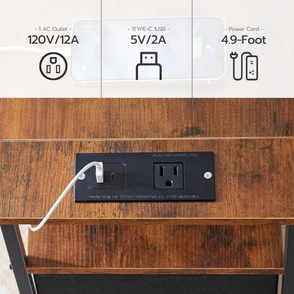 HOOBRO End Table with Charging Station, Nightstand with 2 Non-Woven Drawers - Image 7