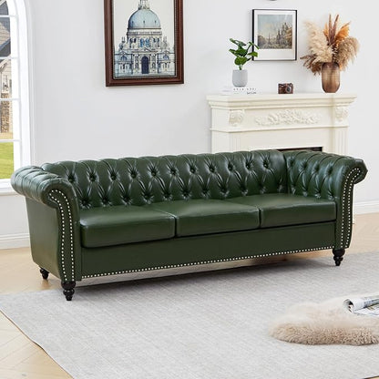 Mid-Century 3 Seater Sofa, Faux Leather Couch - Image 8