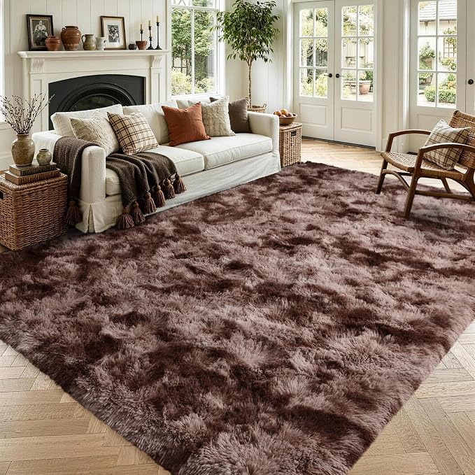 6x9 Large Tie-Dyed Brown Fluffy Area Rug Non-Slip by ModernHomeDecor
