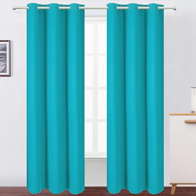 Teal Thermal Blackout Curtains/38 x 84 Inch/Set of 2 Panels Room Darkening by Lemomo