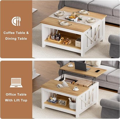 FABATO Lift Top Coffee Table, 31.5" Farmhouse Coffee Tables - Image 4