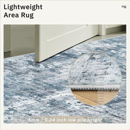 Soalmost 9x12 Area Rugs for Living Room Washable Rug Abstract Blue/Grey | - Image 7
