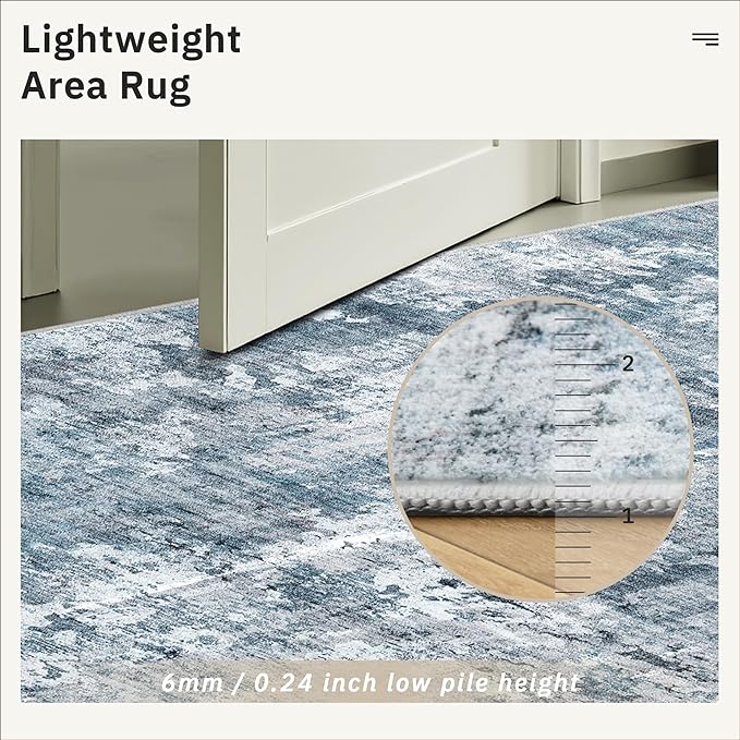 Soalmost Hallway Runner Rug 2'6" x 16' Kitchen Rugs Abstract Blue/Grey | - Image 7