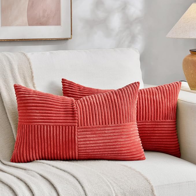 Fancy Homi 2 Packs Red Long Lumbar Decorative Throw Pillow Covers 16x24 Inch by Fancy+Homi