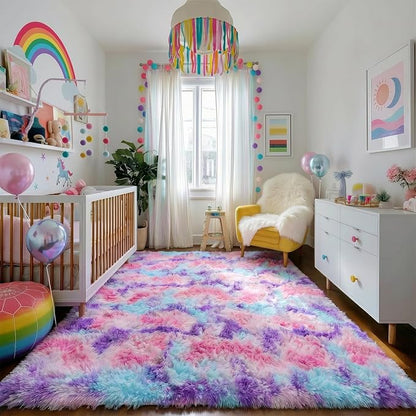Amdrebio Pink Blue Purple Area Rug 4x6 - Image 5
