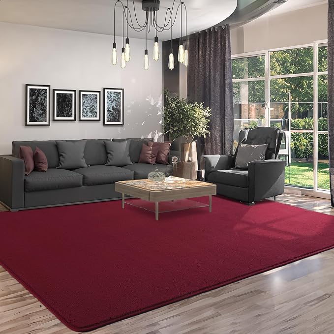 5x7 Area Rugs for Living Room Non Slip Dorm Bedroom Rug, Wine Red | Modern Area - Image 8