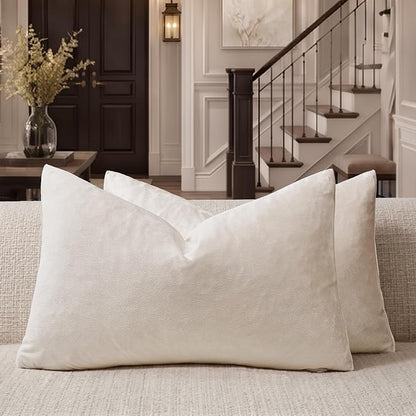 GIGIZAZA Velvet Pillow Covers 12x20 Decorative Pillows Pack of 2 Ivory | Beige by GIGIZAZAFocusingonhomedecoration